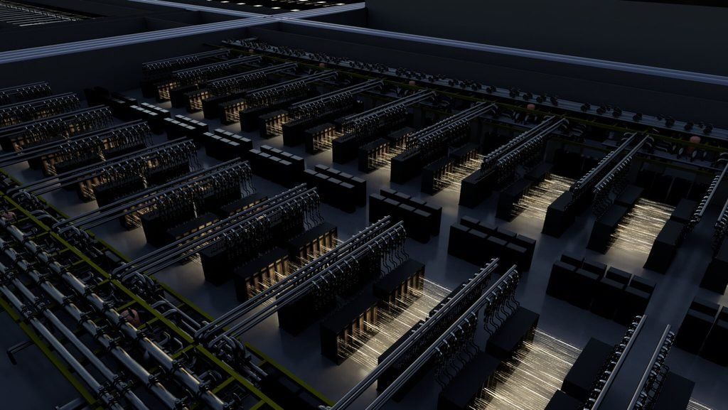 Data center de inteligência artificial representando o crescimento da demanda global por energia